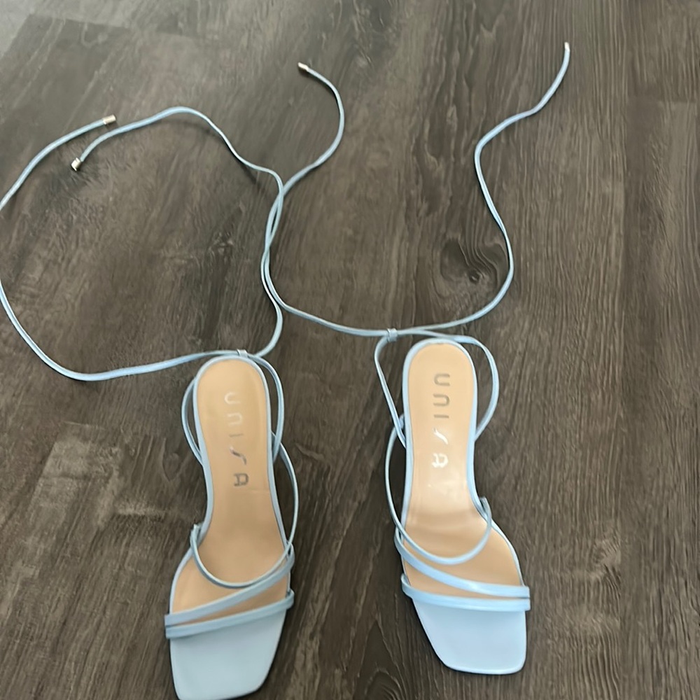 Light blue wrap up heels